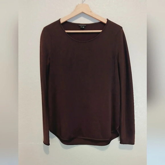 Theory Split Fly Away Sides Long Sleeve Blouse Deep Purple Boat Neck Size Small - Picture 2 of 7